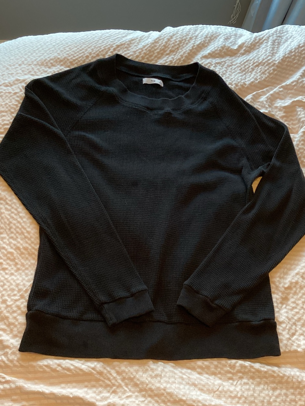 TNA Black Waffle Thermal Crewneck Sweater